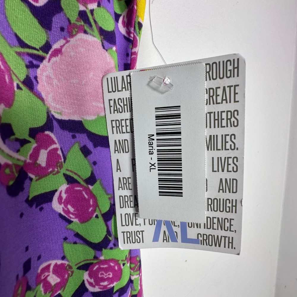 LuLaRoe Maria Maxi Dress XL Purple Floral Short Sleeve Column Jersey Knit New - Picture 2 of 7